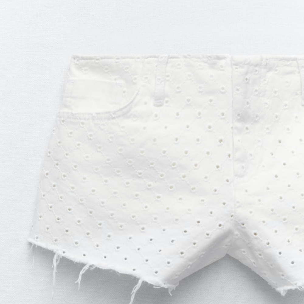 Zara open work all Cotton embroidery denim short - Picture 4 of 8